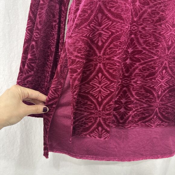 Cato Burgundy Red Velvet Hi-Lo Flare Sleeve Flowy Tunic Top Womens Size XS Boho - Picture 6 of 8